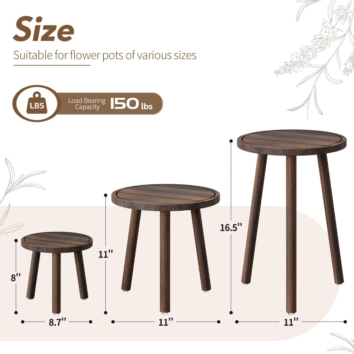 Uneedem plant stand tall for 11-inch pots, strong wood frame for elevated display