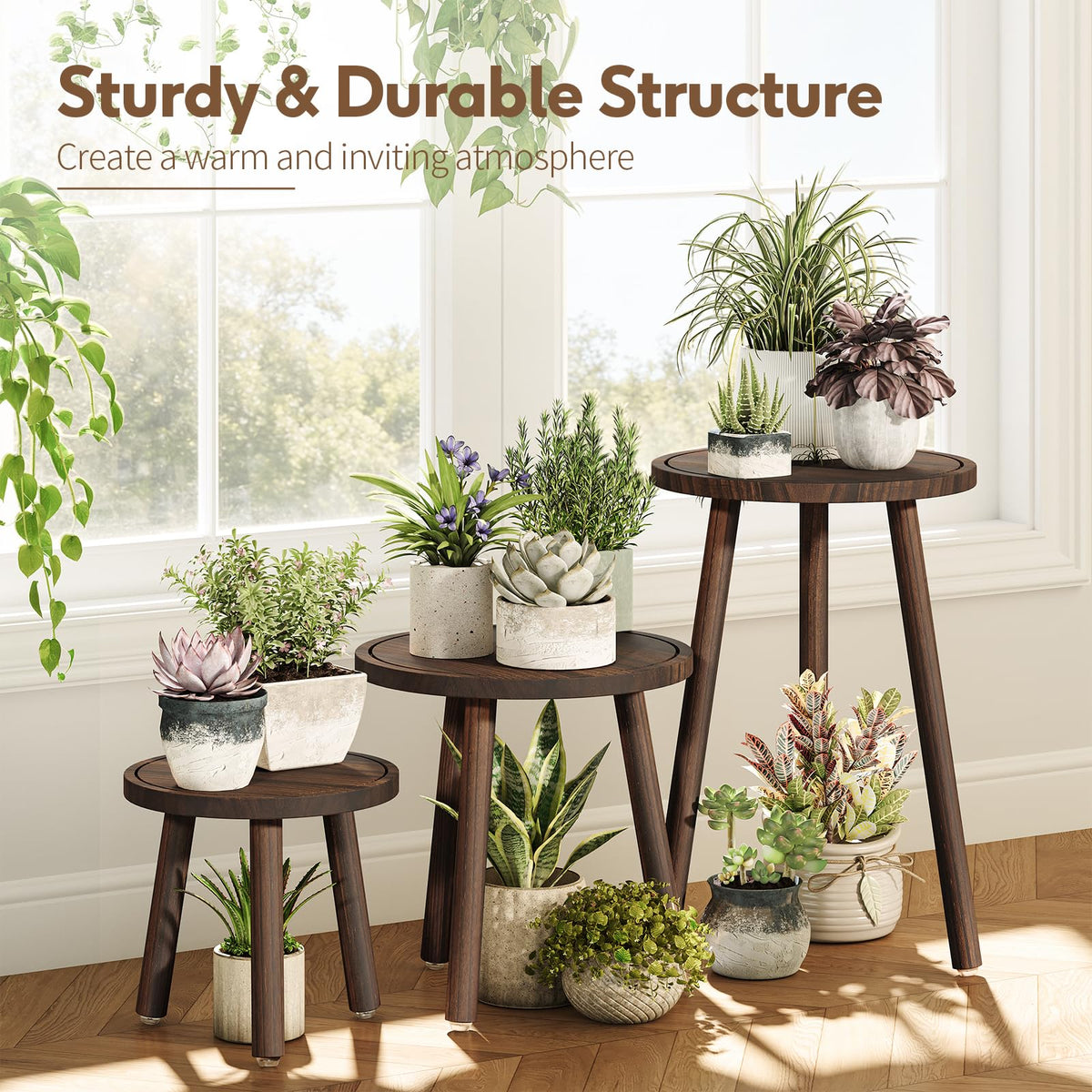 Uneedem plant stand with non-slip feet protects floors and stays steady