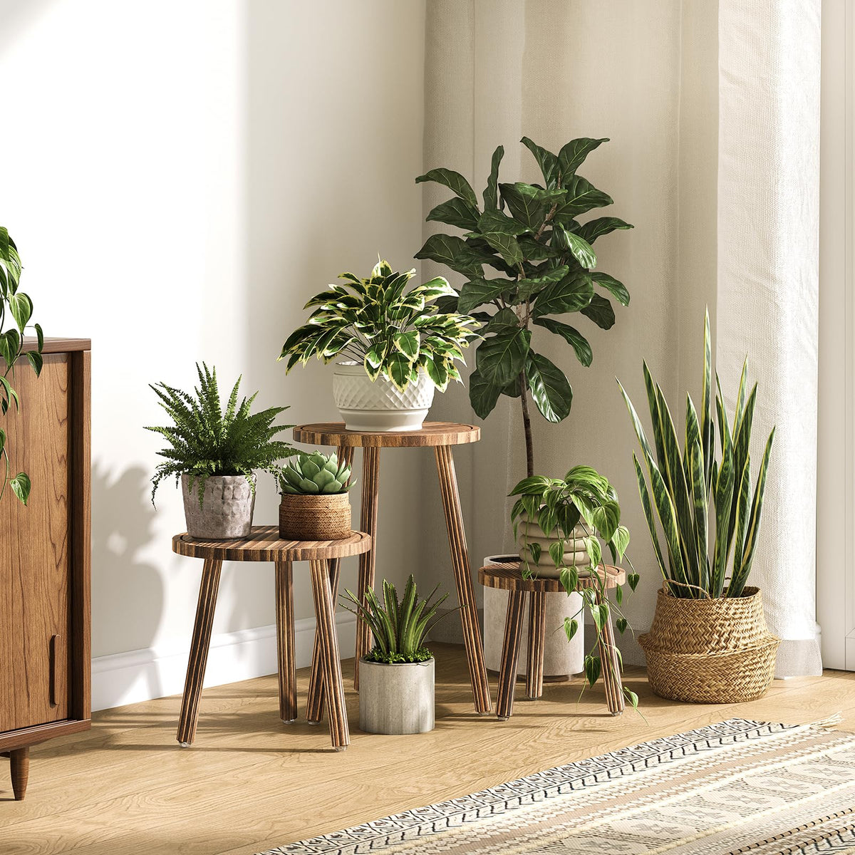 Uneedem Plant Stand Indoor Wood-Carbonized — durable, moisture-resistant base for long-lasting use.