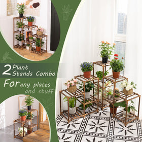 Uneedem sturdy solid wood plant stand, holds heavy pots safely on bottom shelves.