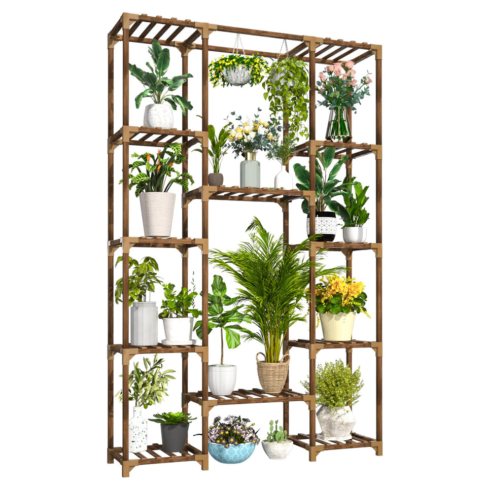 Uneedem tall plant stand with 12 tier shelves showcasing organized indoor garden.