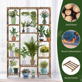Uneedem tall plant stand placed indoors and outdoors for versatile use.