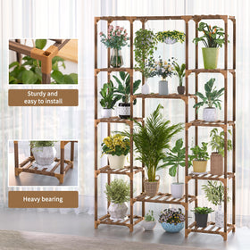 Uneedem tall plant stand shows solid wood grain finish for natural decor.