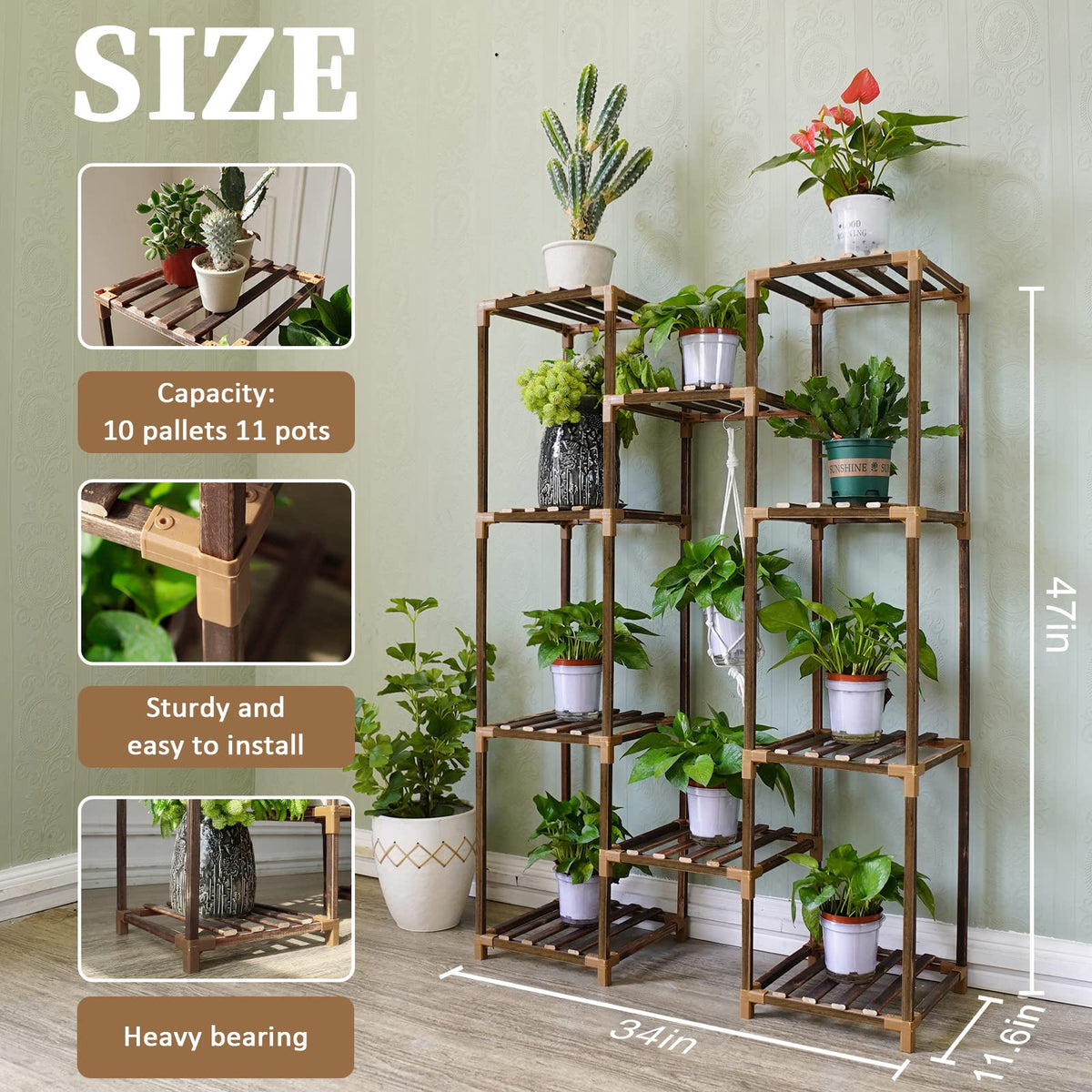 Uneedem wood plant rack highlights solid wood build for durable storage