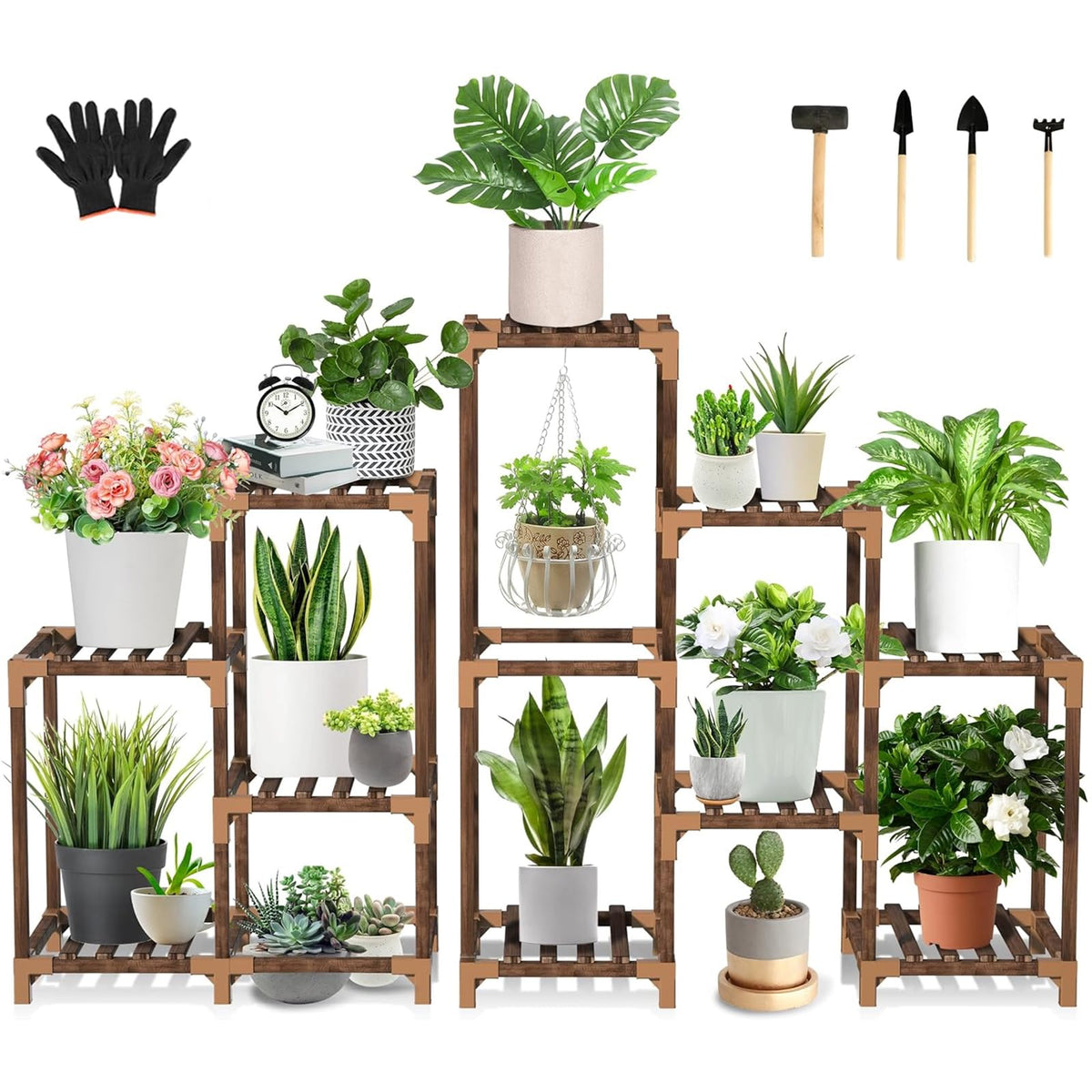 Uneedem wood plant stand 5-tier corner, ideal for space-saving indoor outdoor display.