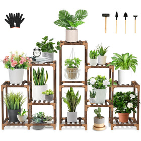 Uneedem wood plant stand 5-tier corner, ideal for space-saving indoor outdoor display.