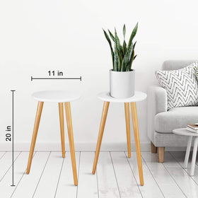 Uneedem wooden plant table side profile demonstrating stability for tall pots