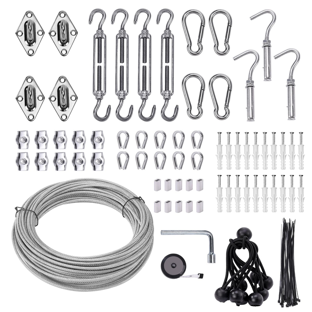 Unicaravan shade sail hardware kit with 65.5 ft wire rope for strong outdoor sails