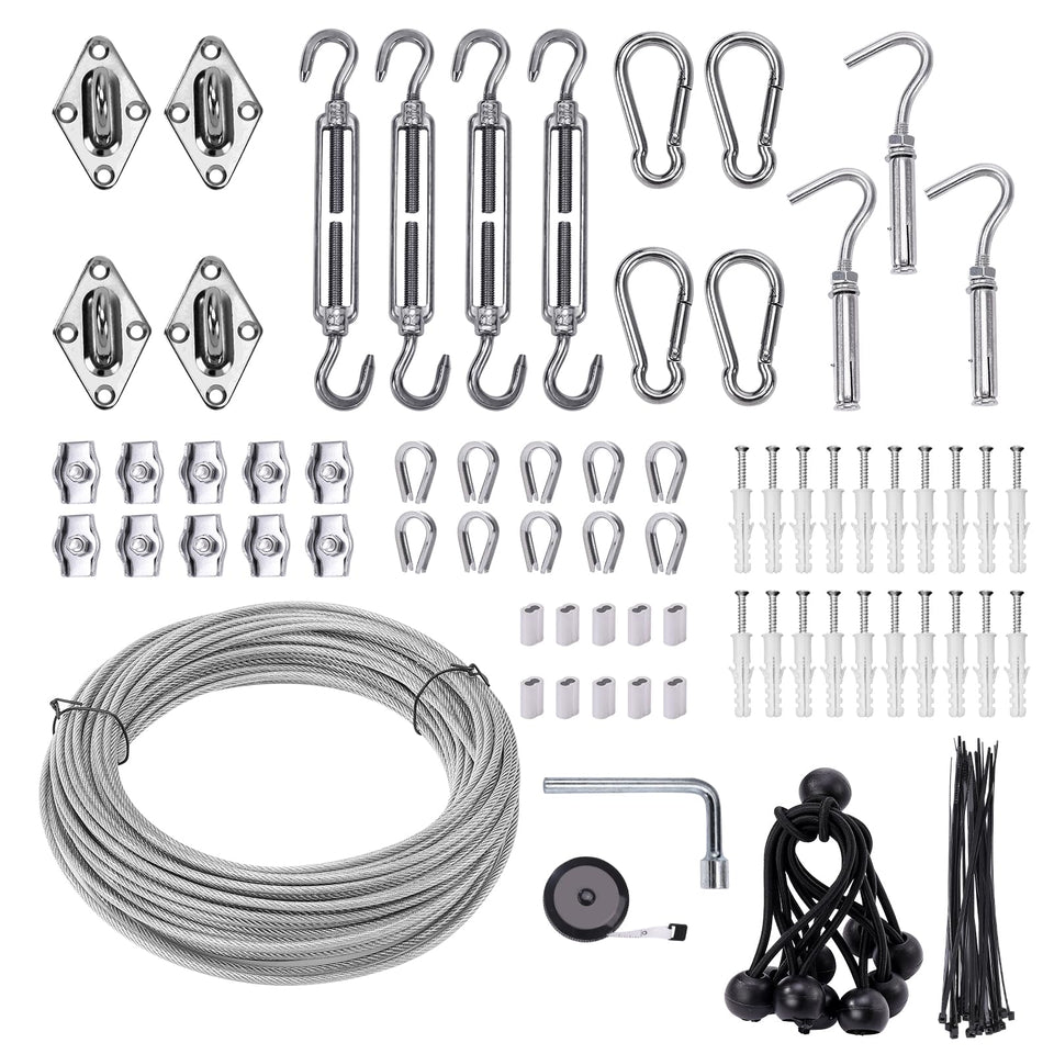 Unicaravan shade sail hardware kit with 65.5 ft wire rope for strong outdoor sails