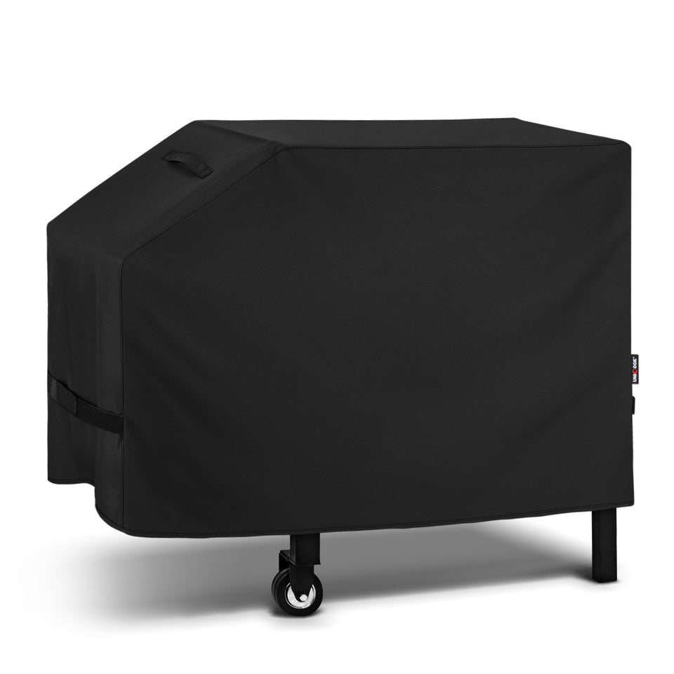 Unicook 28-inch griddle cover shows dimensions to fit Blackstone and Nexgrill.
