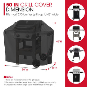 Unicook 50-inch grill cover side vent detail shows moisture escape feature.