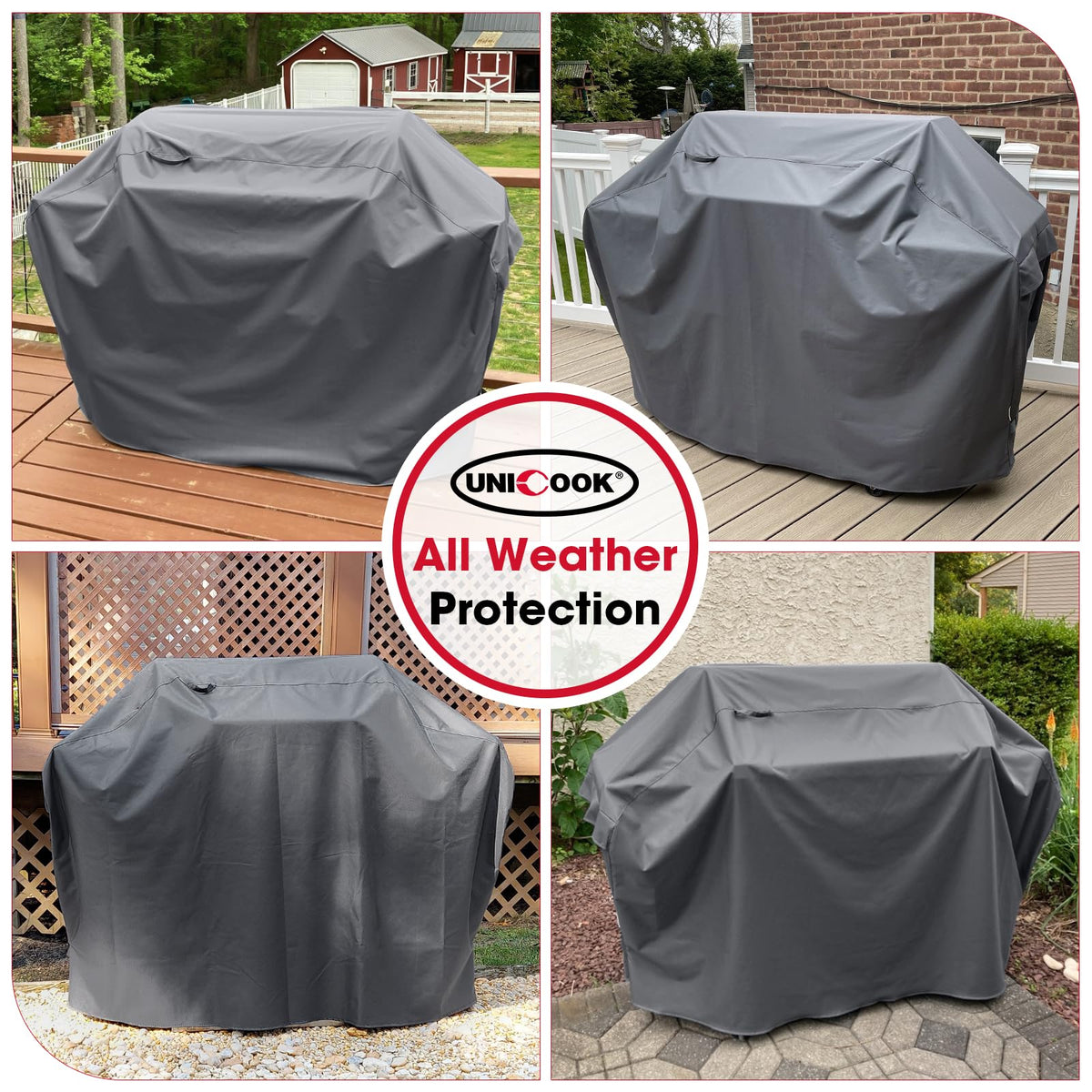 Unicook 60-inch grill cover logo detail signals quality