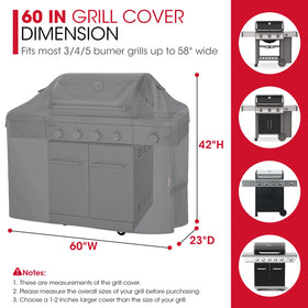 Unicook 60-inch grill cover side view shows sturdy fabric and full coverage