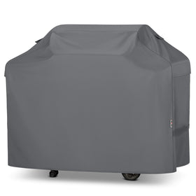 Unicook 65-inch grill cover on a gray grill protects against sun and rain.