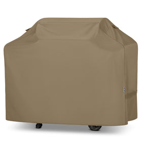 Unicook 65-inch grill cover protecting a stainless grill from rain