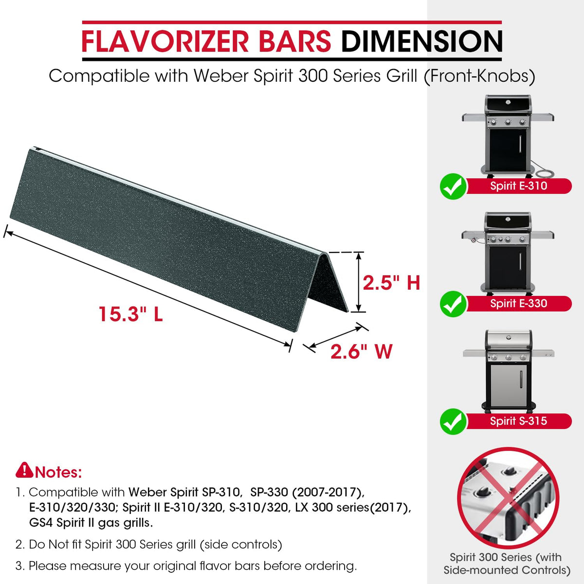 Unicook 7636 flavorizer bars dimensions show precise size for compatibility