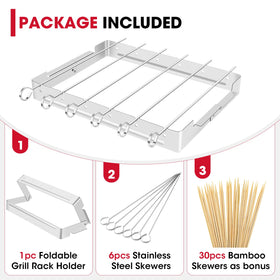 Foldable grill rack saves space for easy storage