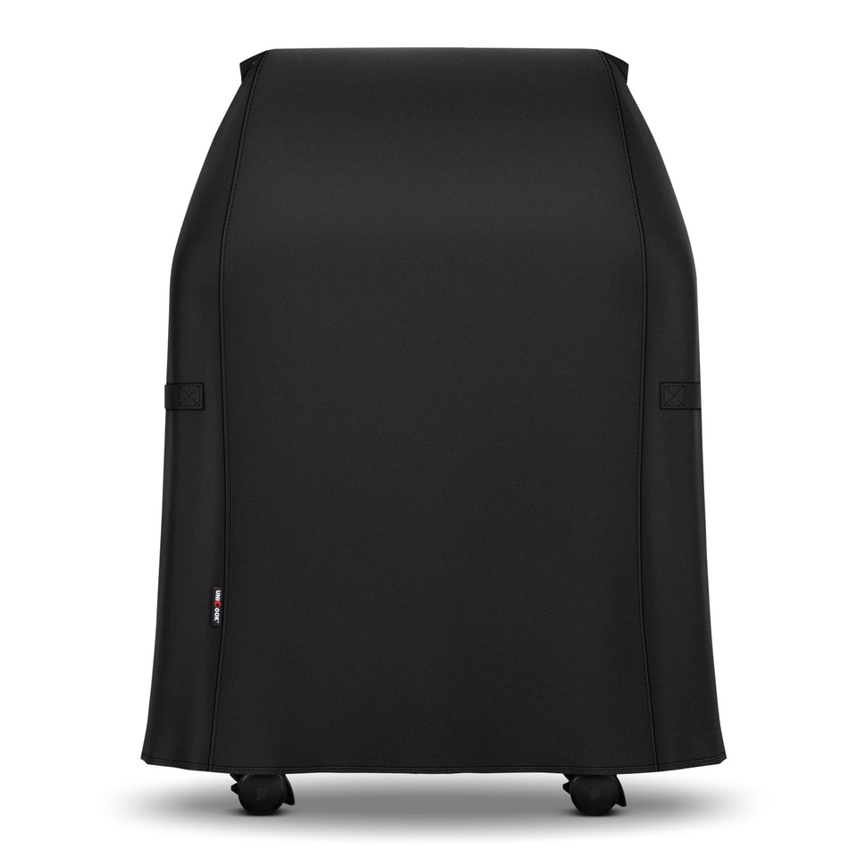 Unicook grill cover on Weber Spirit 210 showing exact 30-inch fit against sun and rain