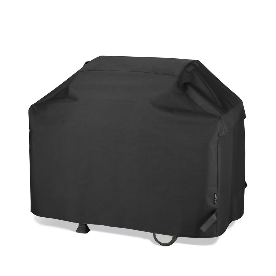 Unicook 60-inch grill cover protecting outdoor grill on patio.