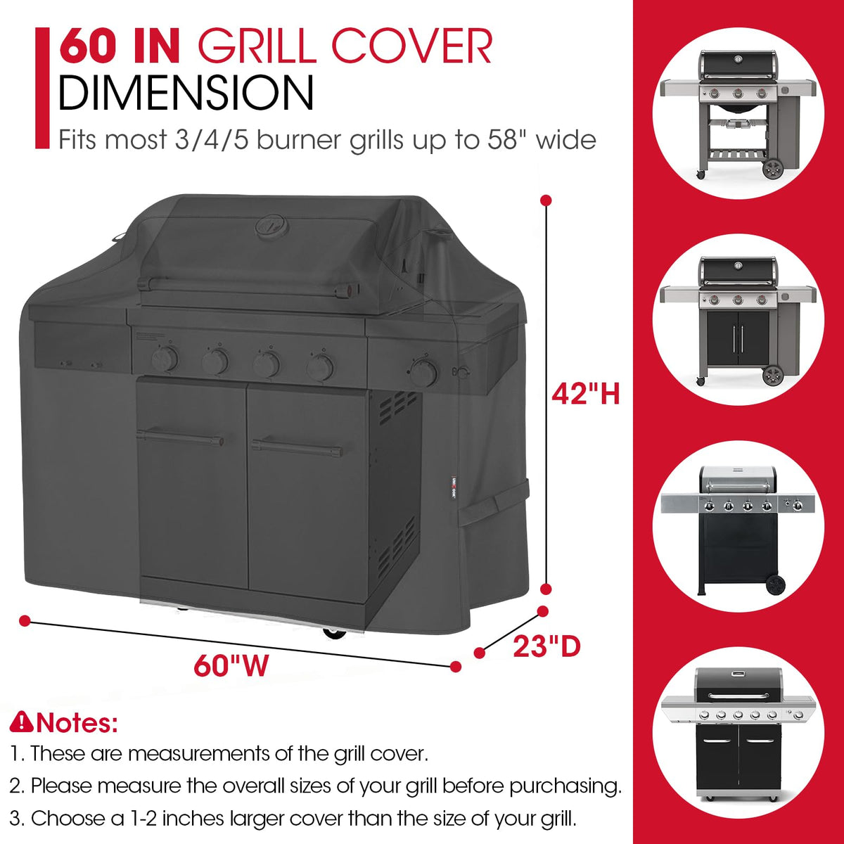 Unicook 60-inch grill cover rear view shields against weather and fading