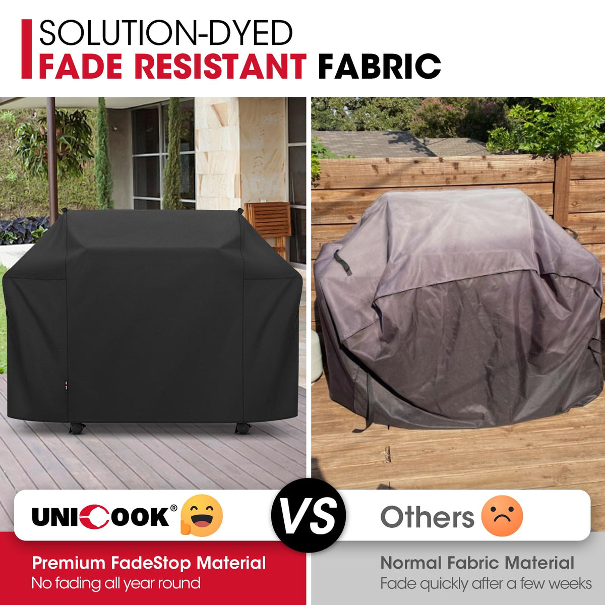 Unicook cover dimensions 72W x 27D x 48.5H fitting large 70-inch grills.