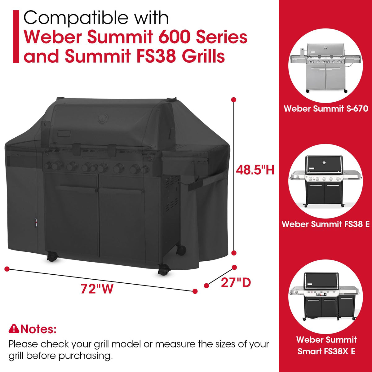 Unicook grill cover shows waterproof finish protecting against rain and snow.