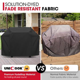 Unicook cover fits Weber Summit 400 and similar grills up to 63 inches.
