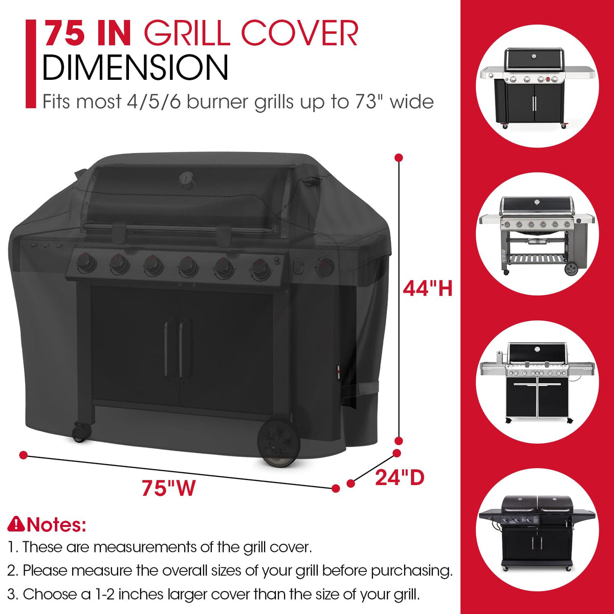 Unicook heavy-duty grill cover in closed-fit, easy to secure against strong winds.