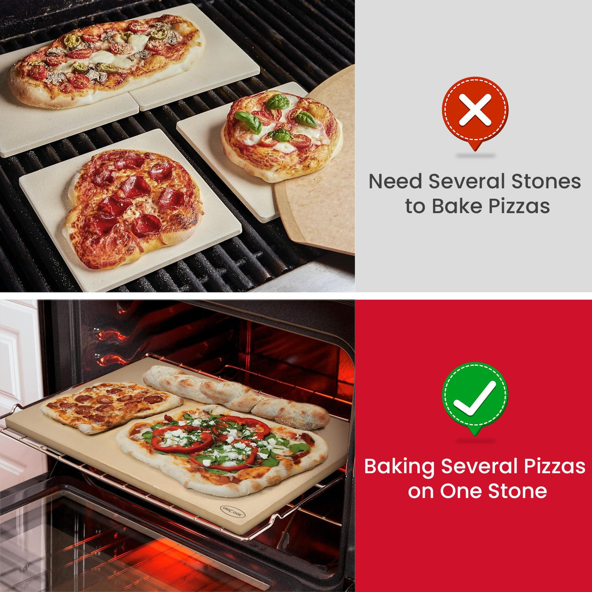 Moisture-absorbent surface creates crisp crust on pizza.