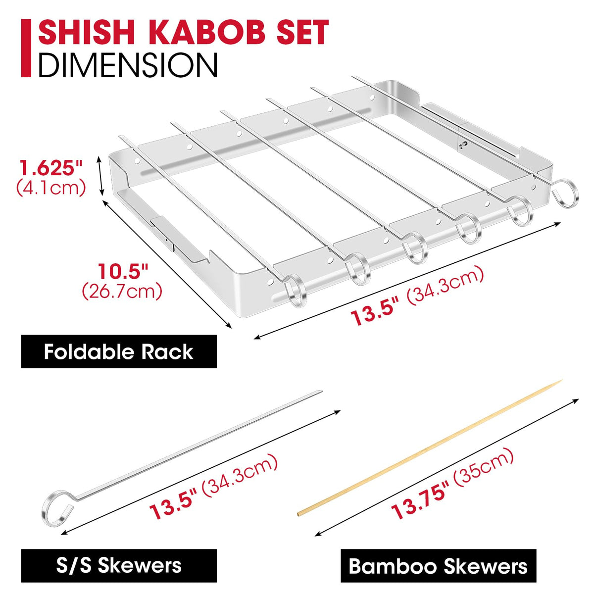 Special notches keep kabobs steady for even cooking