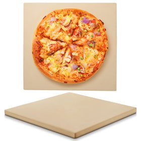 Unicook pizza stone 15inch square in oven, demonstrates even heat for crispy crusts.