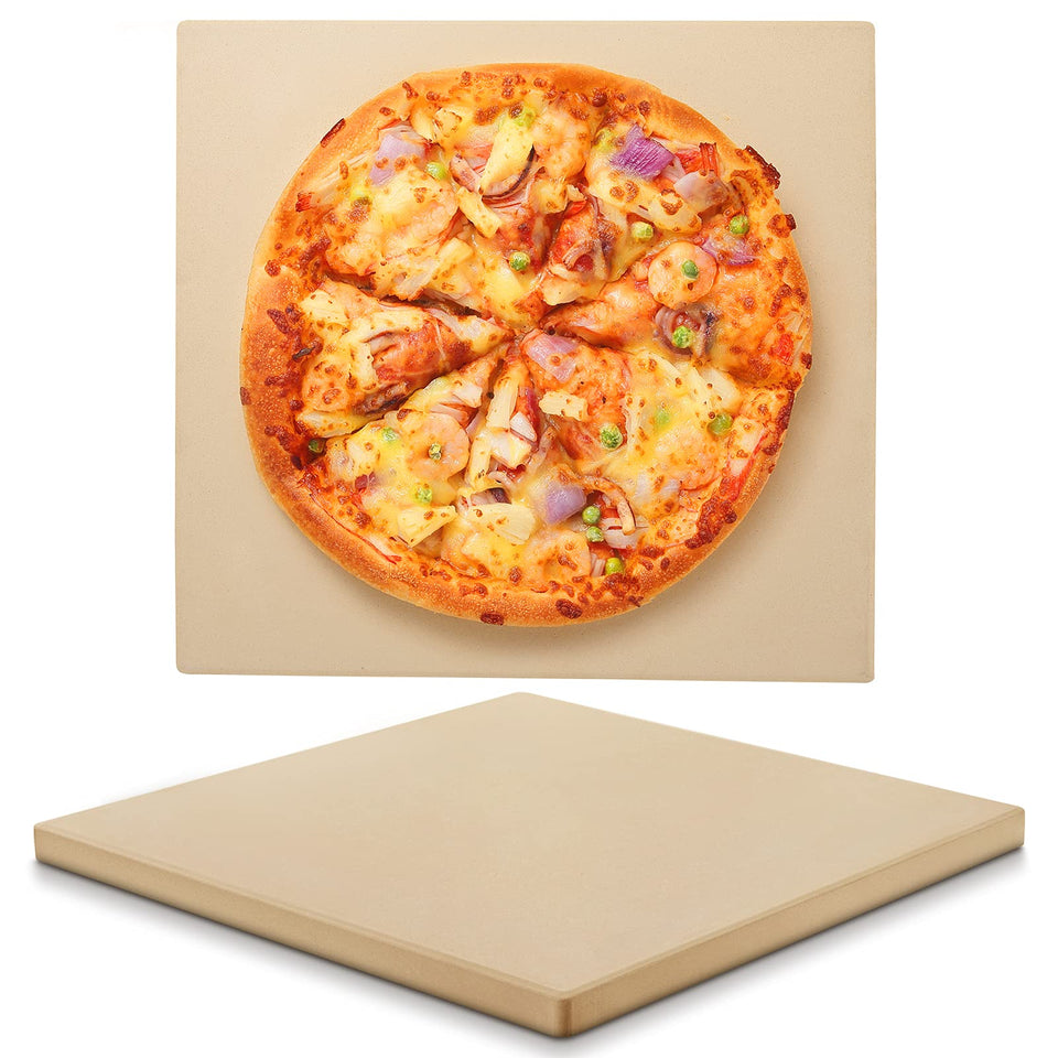 Unicook pizza stone 15inch square in oven, demonstrates even heat for crispy crusts.