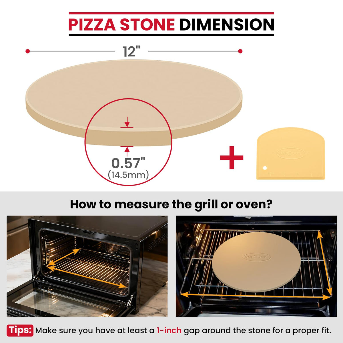 Unicook pizza stone crisp crust illustration showing pores that reduce soggy areas for toppings.