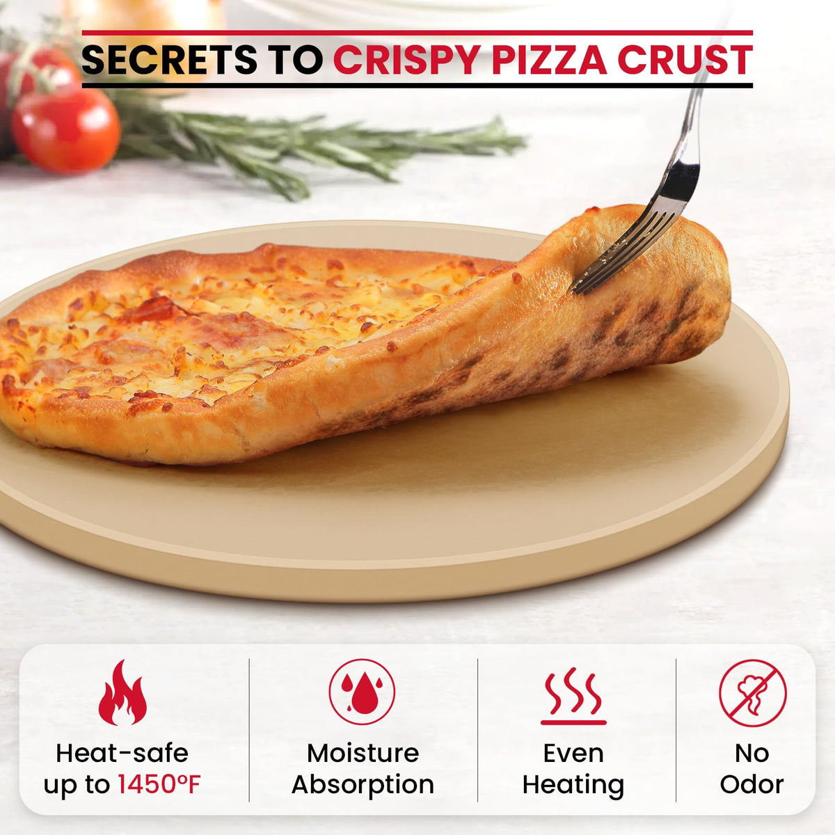 Unicook pizza stone micro-pores draw moisture for evenly cooked crusts.