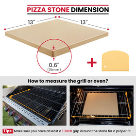 Unicook pizza stone 13x13 shown with Ooni 12 compatibility for even heating.