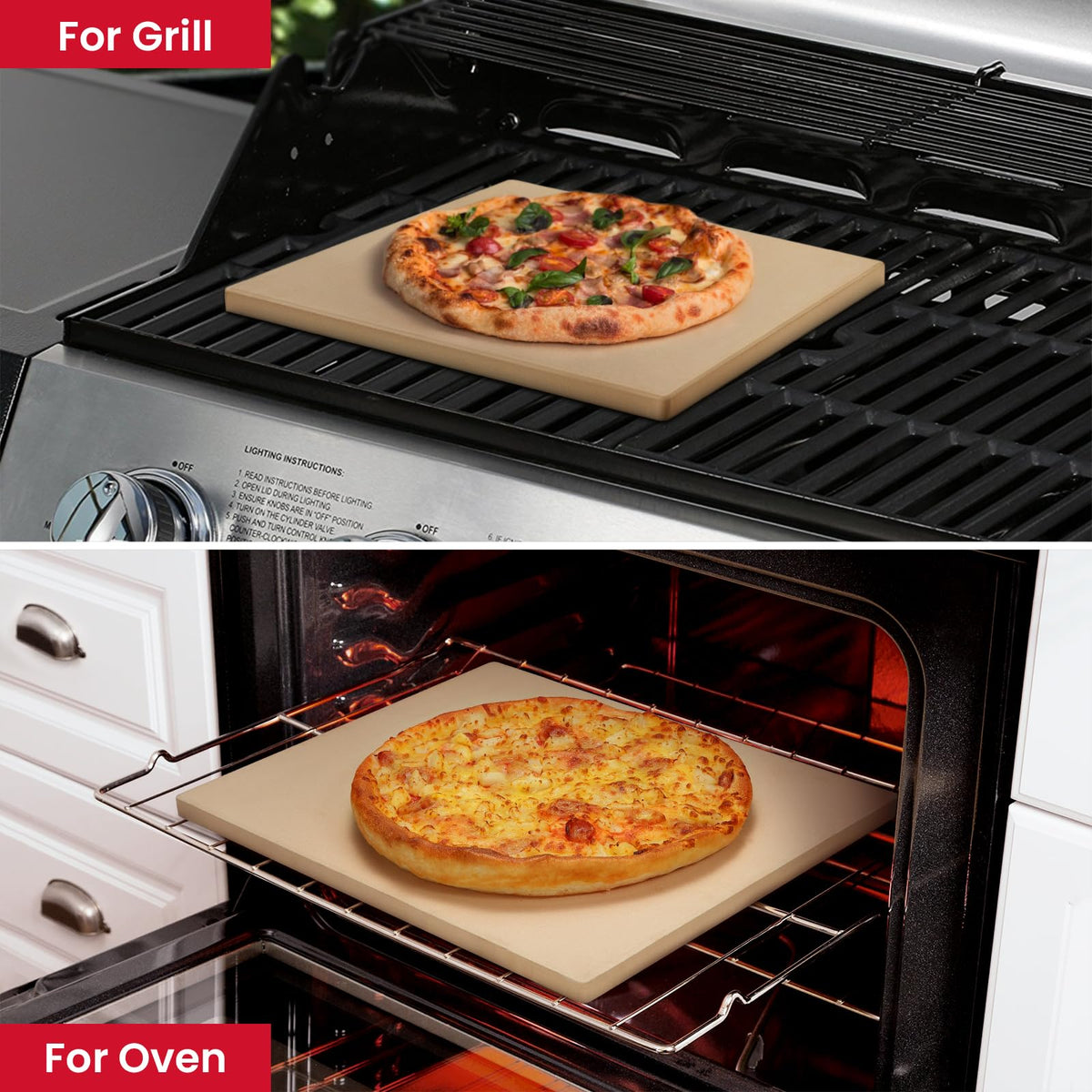 Unicook rectangular stone fits ovens and grills with proper clearance