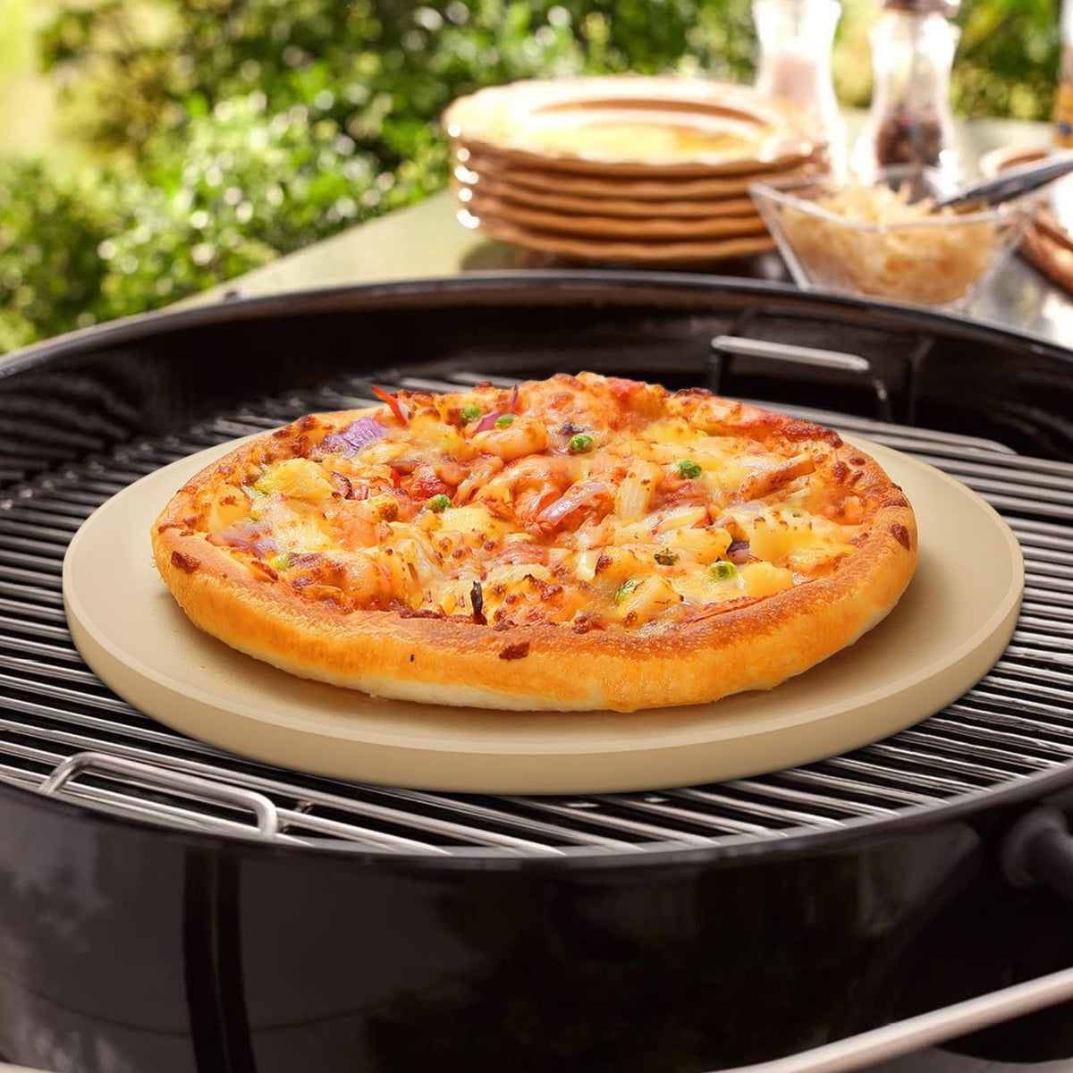 Unicook pizza stone ready for versatile oven or grill cooking.