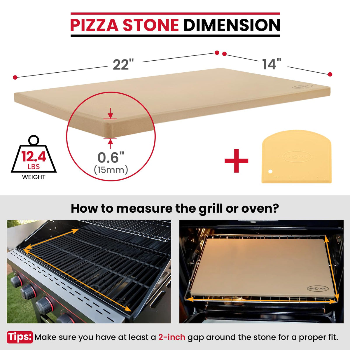 Rectangular Unicook stone on grill rack for crispy crust.