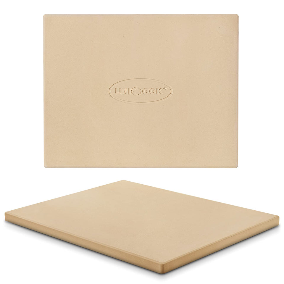 Unicook rectangular 15x12 in pizza stone on oven rack for crispy crust