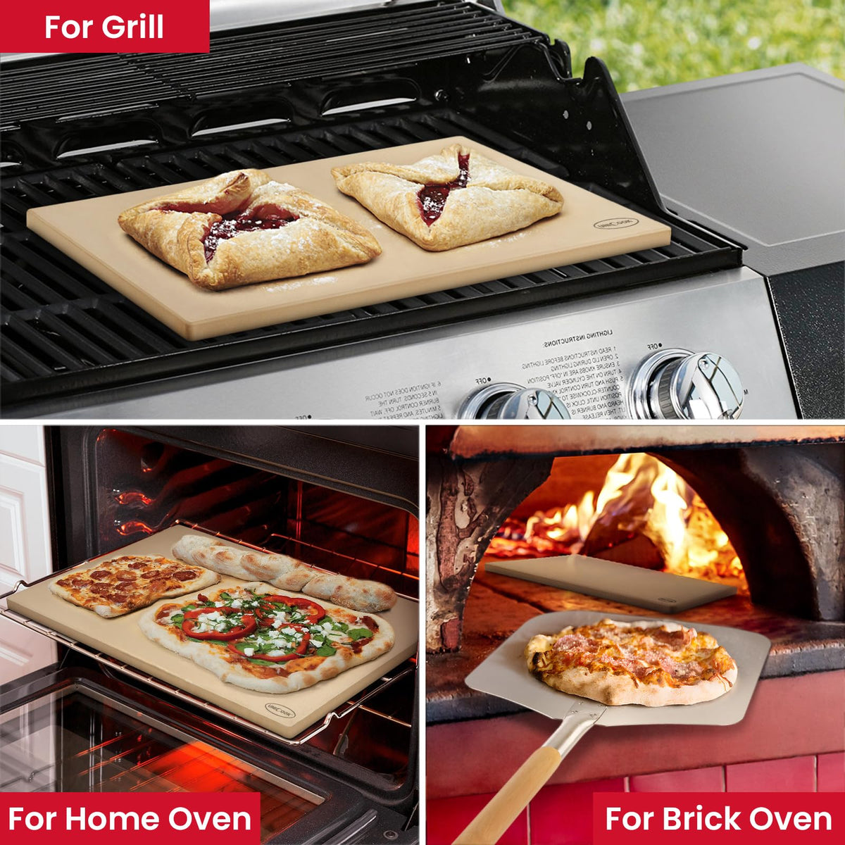 Dual-sided reversible Unicook pizza stone for versatile baking options.