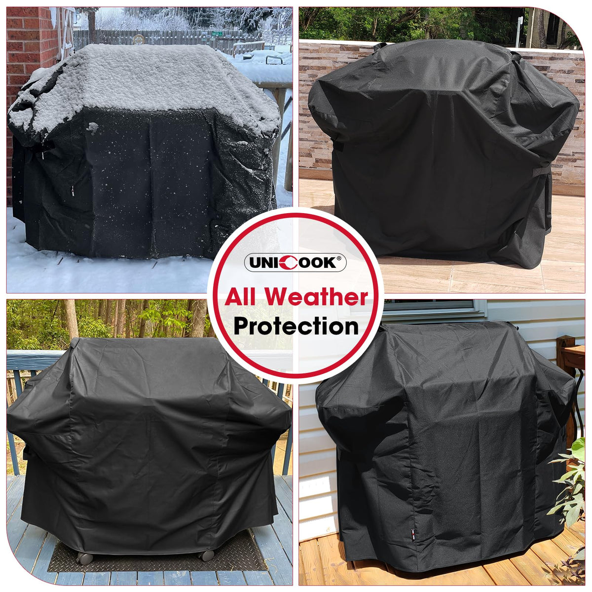 Unicook covers fit various 3-5 burner grills up to 56 inches