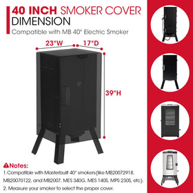 Unicook 40in smoker cover side view highlights secure straps and easy handling.
