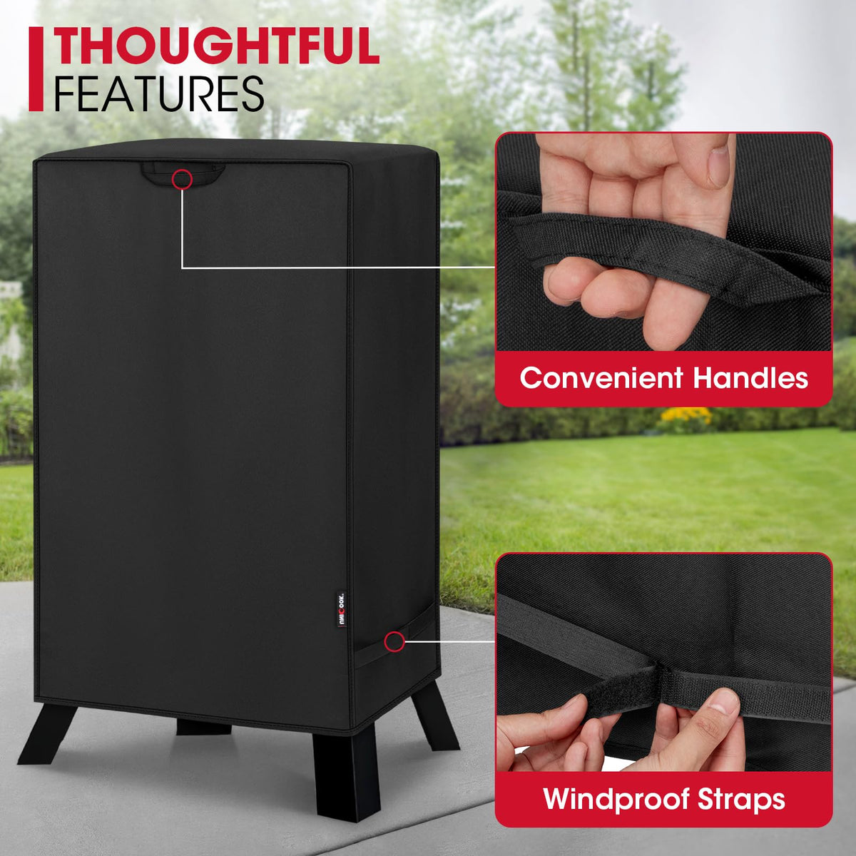 Unicook 40in smoker cover easy-clean surface ready for hose-down after use.