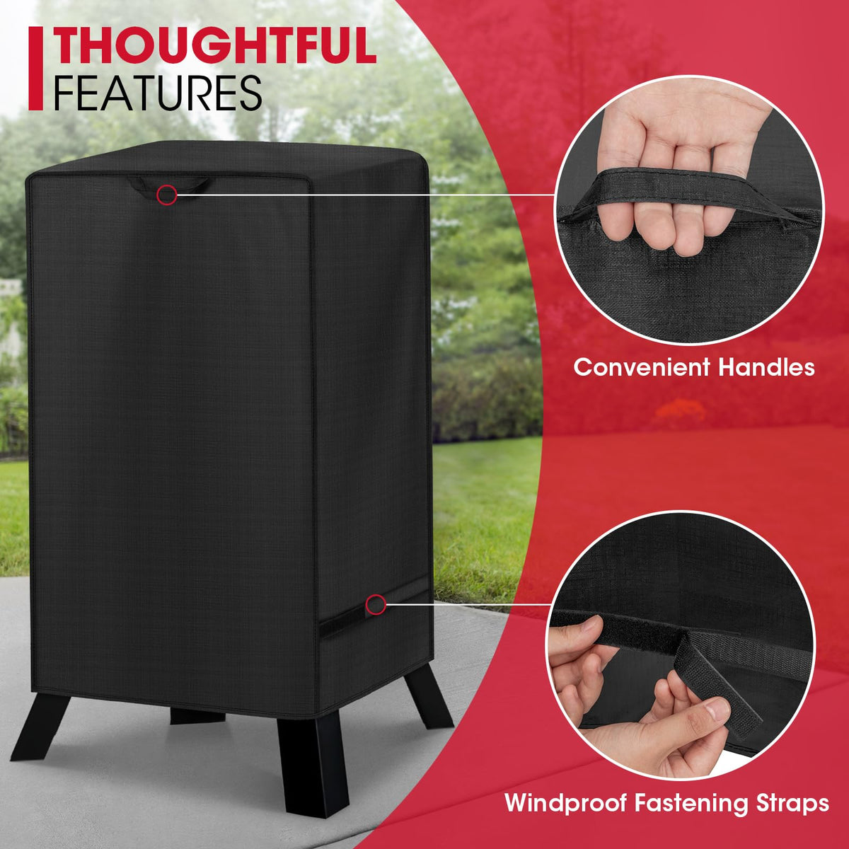 Unicook smoker cover with sturdy handles and windproof straps for easy fitting