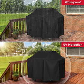 Unicook grill cover with waterproof vinyl coating withstands rain and snow.