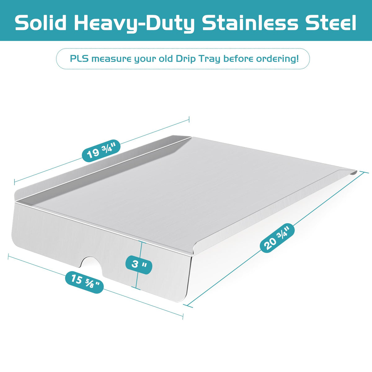 Unidanho drip tray heat baffle top view shows precise fit dimensions