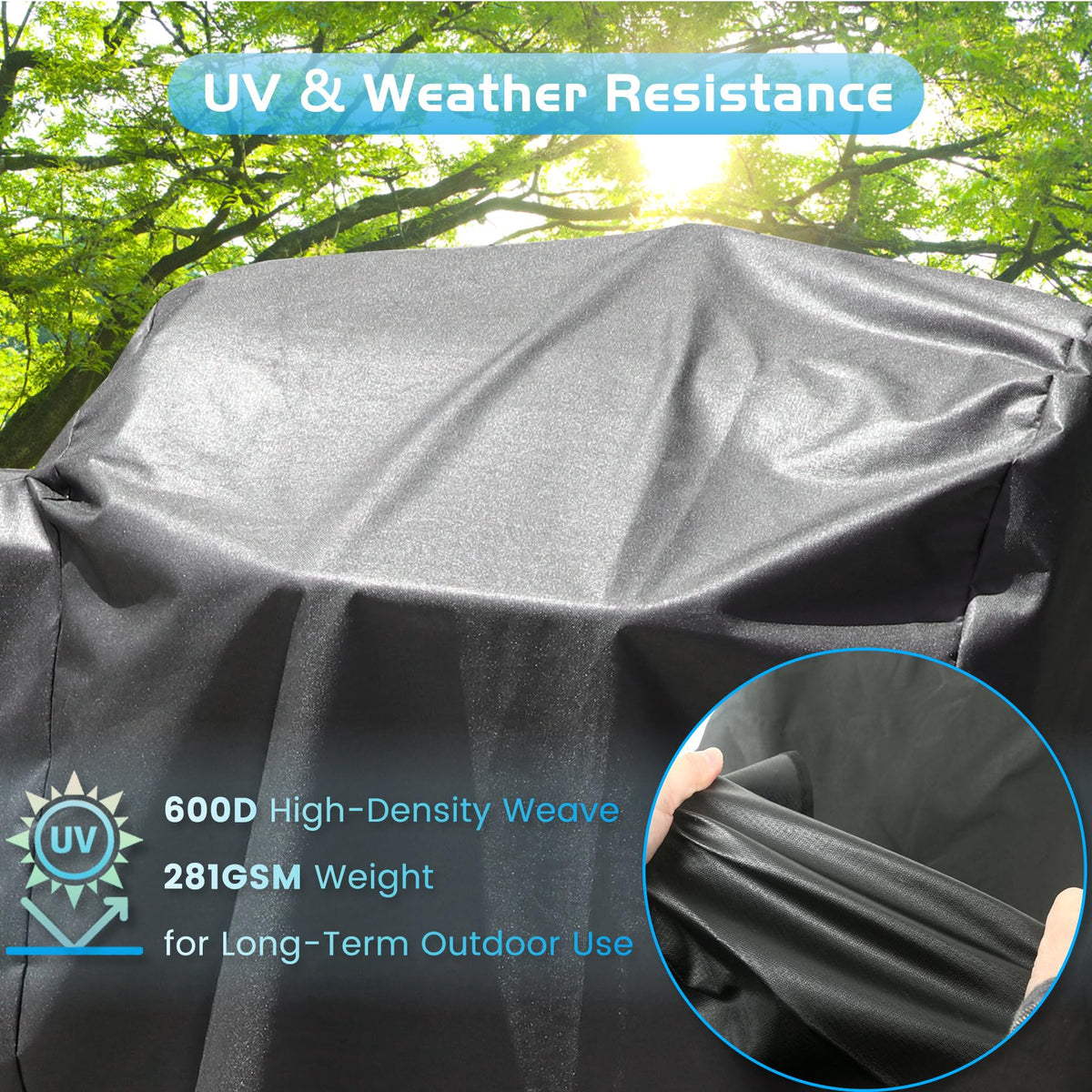 Unidanho PB1020NX grill cover with drawstring closure secures snug fit