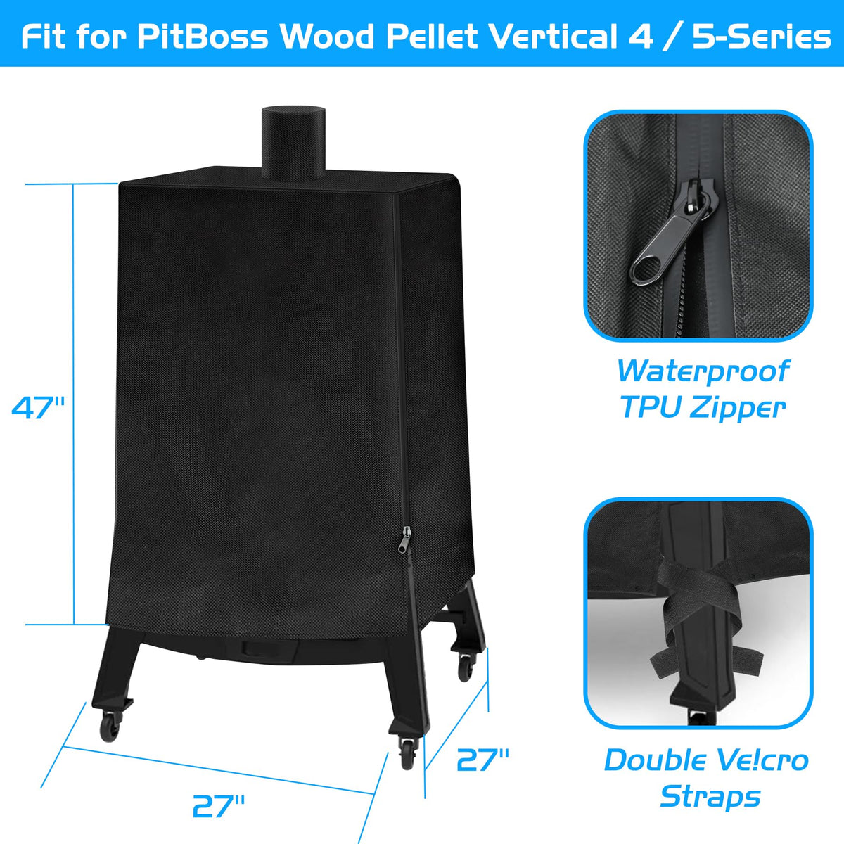 Unidanho Pit Boss vertical smoker cover size label helps verify fit.