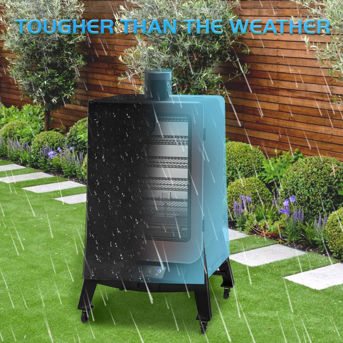 Unidanho Pit Boss vertical smoker cover stitching detail withstands seasons.