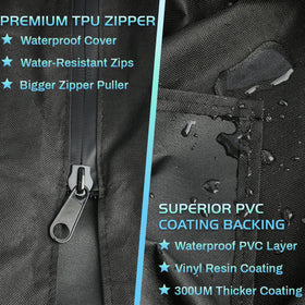 Unidanho Pit Boss vertical smoker cover zip close-up shows TPU zipper.
